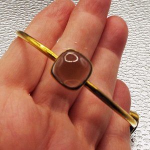 VINTAGE GOLDEN PALE PINK CABOCHONS BEZEL SET BANGLE BRACELET 10